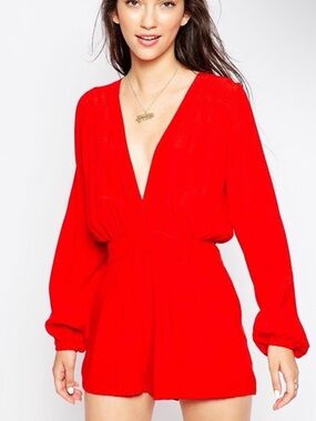 Motel Rocks Long Sleeve Red Romper Size: Small